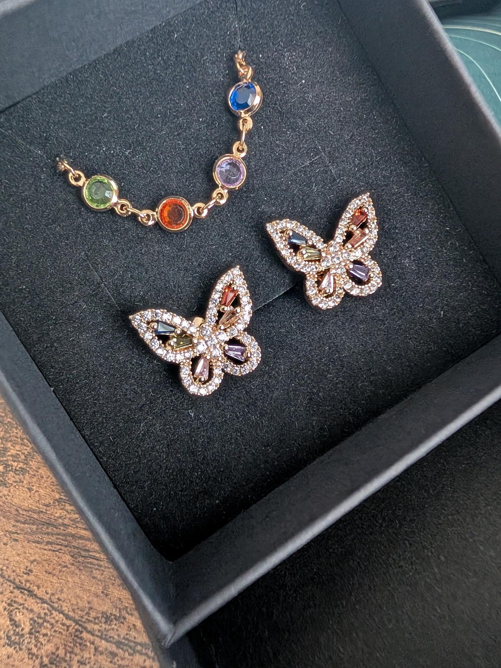 Multicolor Crystal Butterfly Stud Earrings And Bracelet - Women Jewelry